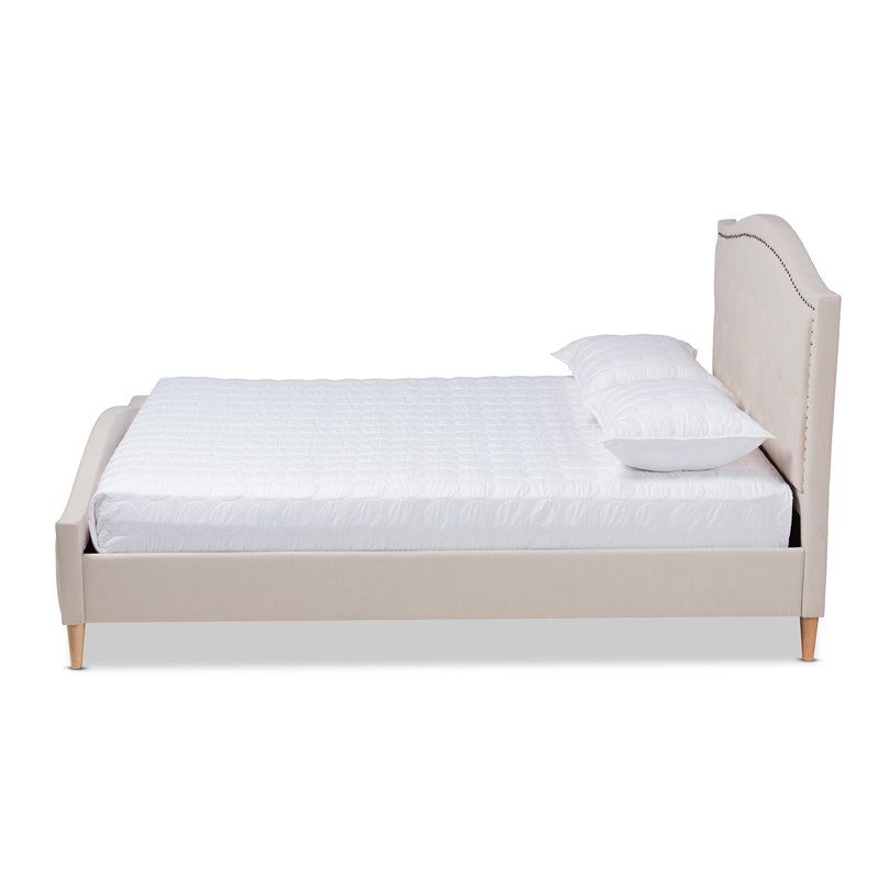 Bowery Hill Modern Upholstered Fabric King Platform Bed in Beige