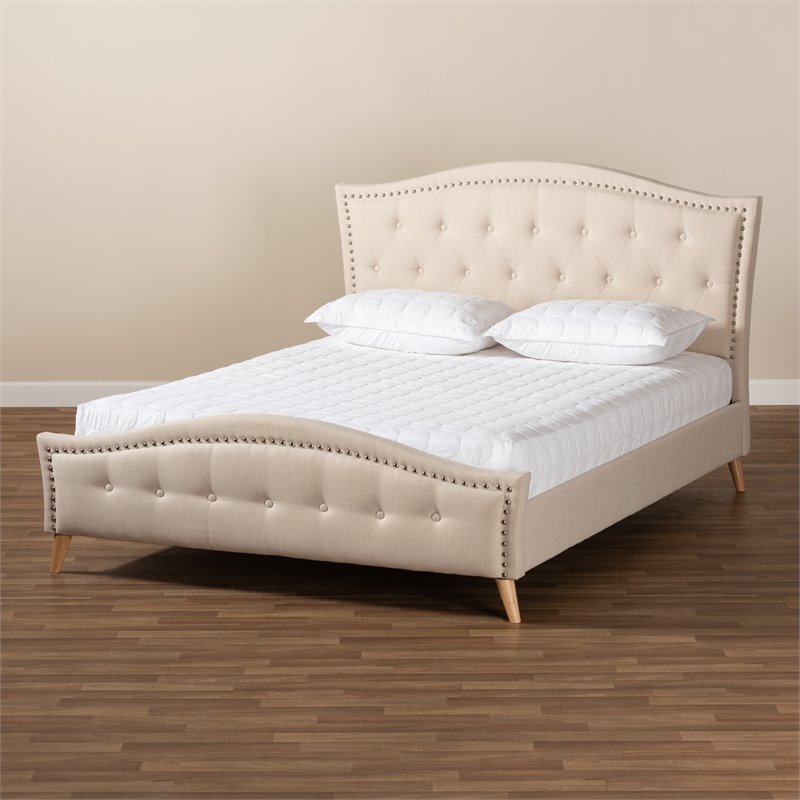 Bowery Hill Modern Upholstered Fabric King Platform Bed in Beige