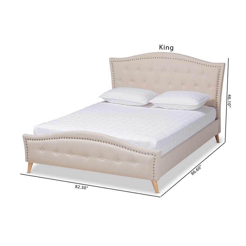 Bowery Hill Modern Upholstered Fabric King Platform Bed in Beige