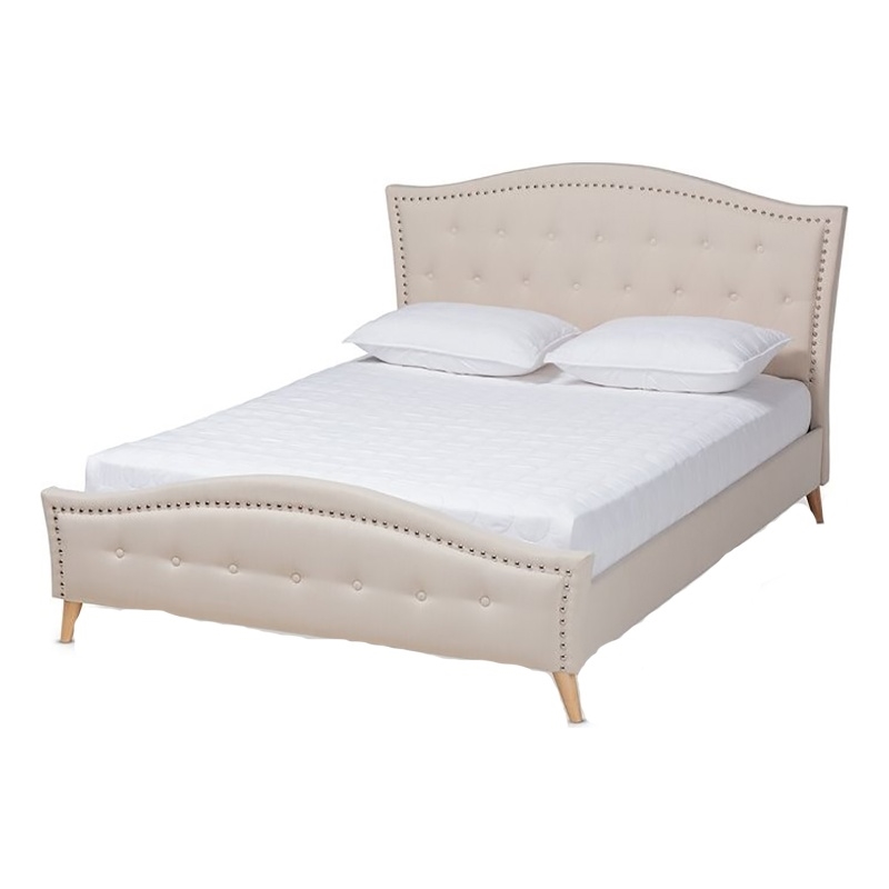 Bowery Hill Modern Upholstered Fabric King Platform Bed in Beige