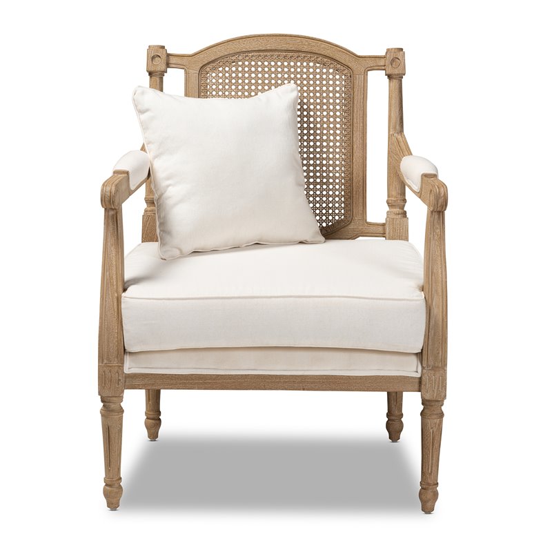 Bowery Hill 16.1'' Contemporary Wood Armchair with Pillow in Whitewashed Oak