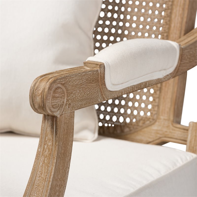 Bowery Hill 16.1'' Contemporary Wood Armchair with Pillow in Whitewashed Oak