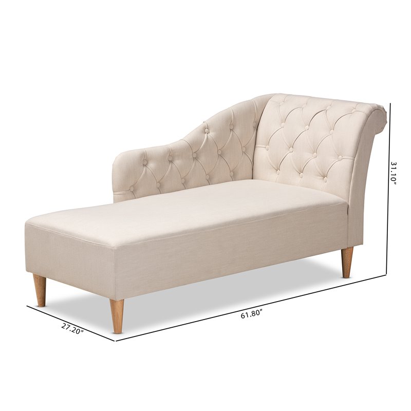 Bowery Hill Beige Upholstered Oak Finished Chaise Lounge