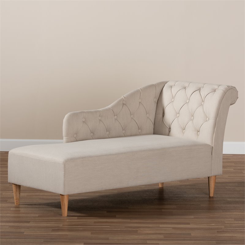 Bowery Hill Beige Upholstered Oak Finished Chaise Lounge