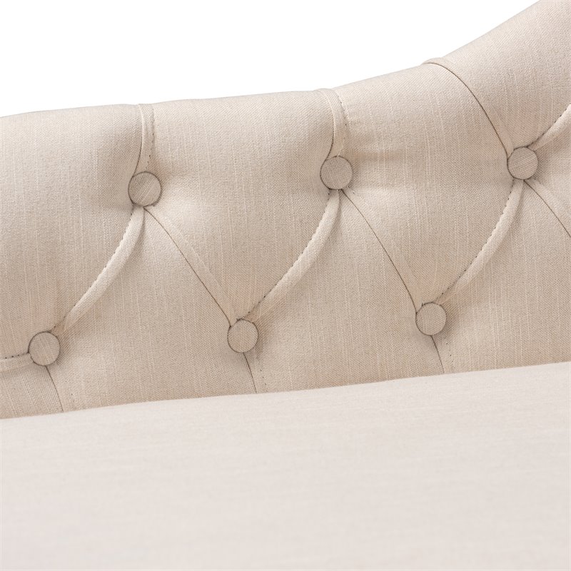 Bowery Hill Beige Upholstered Oak Finished Chaise Lounge