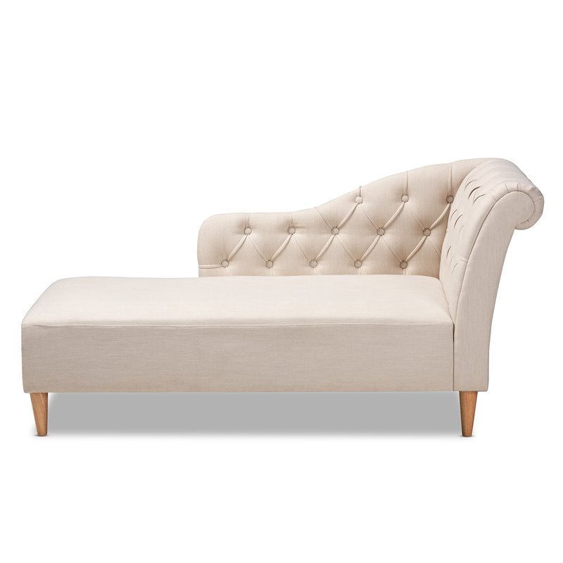 Bowery Hill Beige Upholstered Oak Finished Chaise Lounge