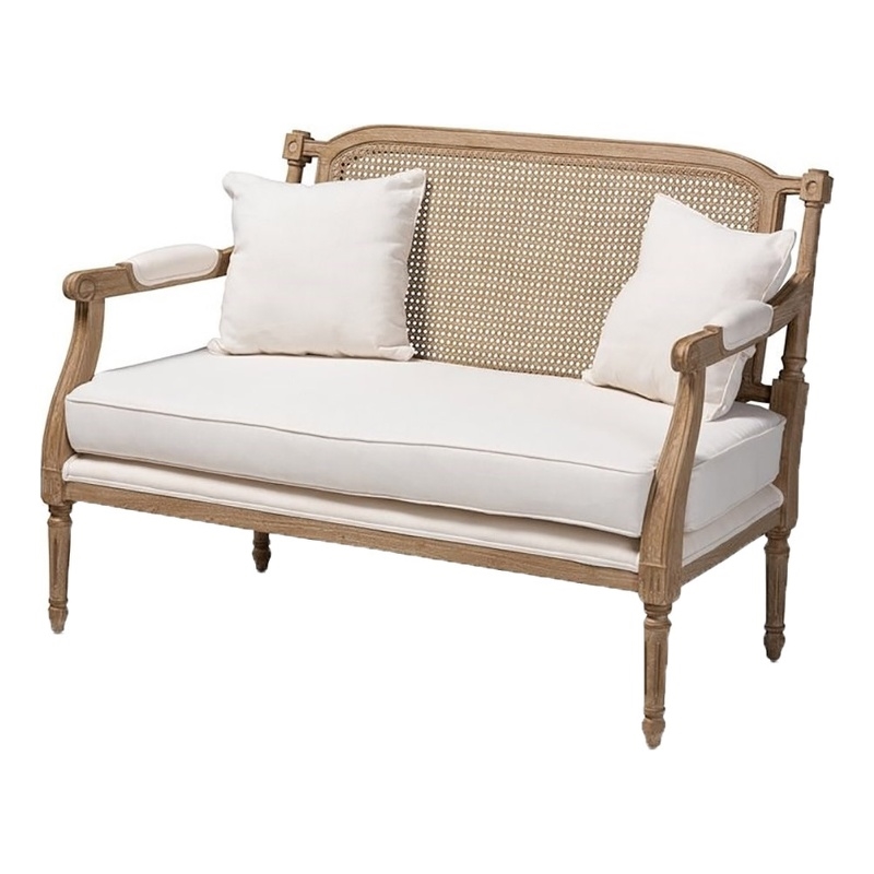 Bowery Hill Contemporary Wood Armchair with 2-Pillow in Whitewashed Oak