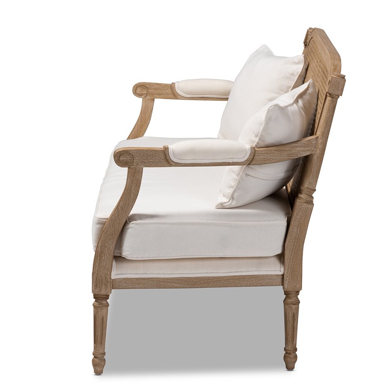 Bowery Hill Contemporary Wood Armchair with 2-Pillow in Whitewashed Oak