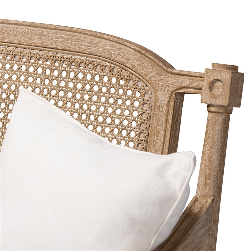 Bowery Hill Contemporary Wood Armchair with 2-Pillow in Whitewashed Oak