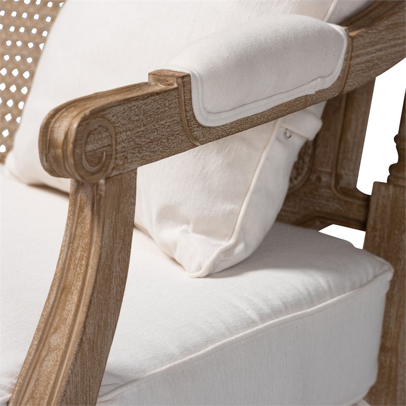 Bowery Hill Contemporary Wood Armchair with 2-Pillow in Whitewashed Oak
