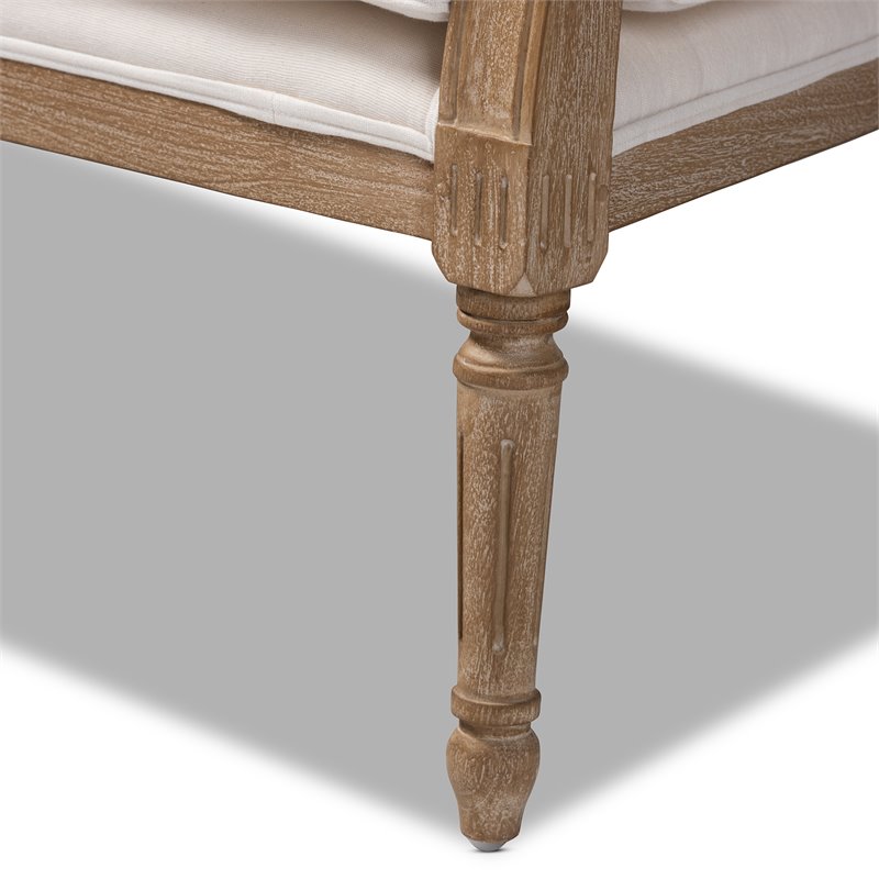 Bowery Hill Contemporary Wood Armchair with 2-Pillow in Whitewashed Oak