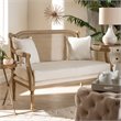 Bowery Hill Contemporary Wood Armchair with 2-Pillow in Whitewashed Oak