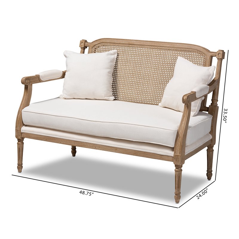Bowery Hill Contemporary Wood Armchair with 2-Pillow in Whitewashed Oak