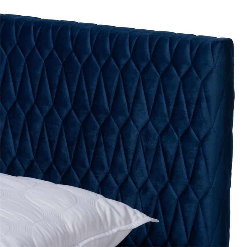 Bowery Hill Modern Full Size Royal Blue Velvet Upholstered Bed