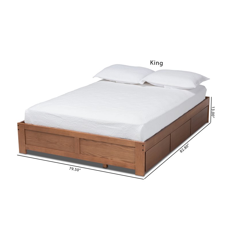 Bowery Hill King Size Walnut 3-Drawer Storage Bed Frame