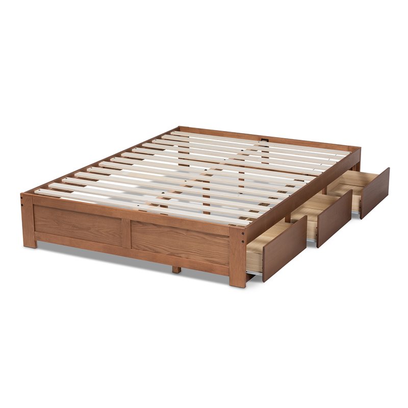 Bowery Hill King Size Walnut 3-Drawer Storage Bed Frame