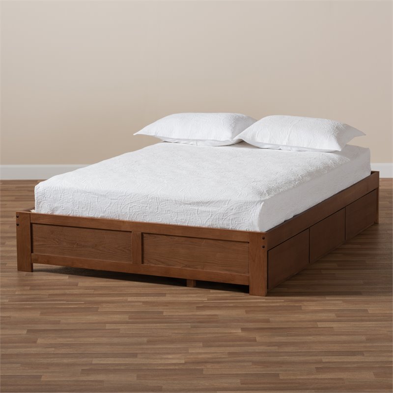Bowery Hill King Size Walnut 3-Drawer Storage Bed Frame