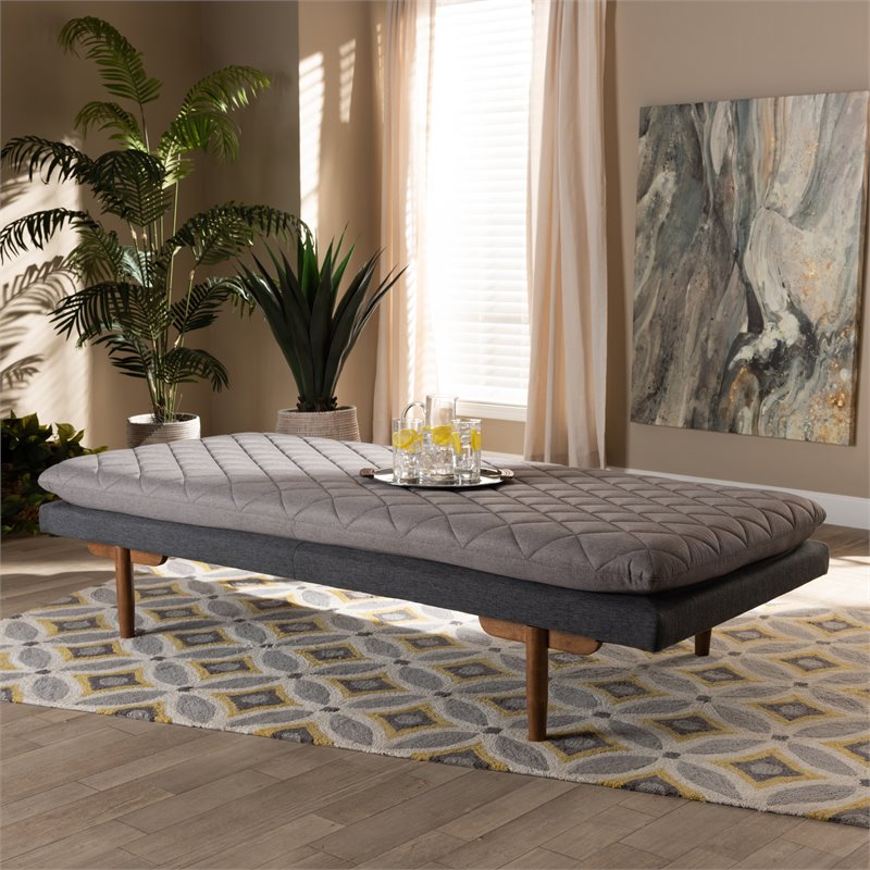 Bowery Hill Two-Tone Grey Upholstered Walnut Wood Daybed