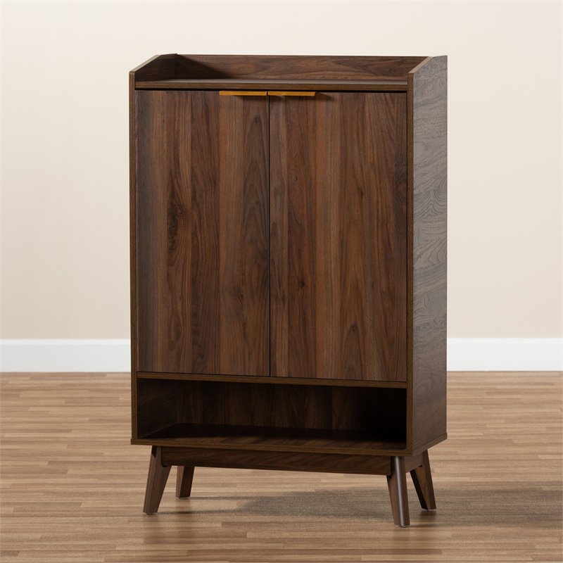 Bowery Hill Mid-Century Wood Shoe Cabinet in Walnut Brown