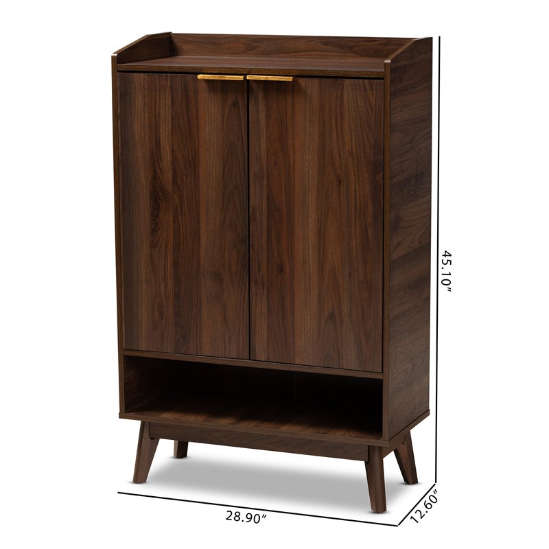 Bowery Hill Mid-Century Wood Shoe Cabinet in Walnut Brown