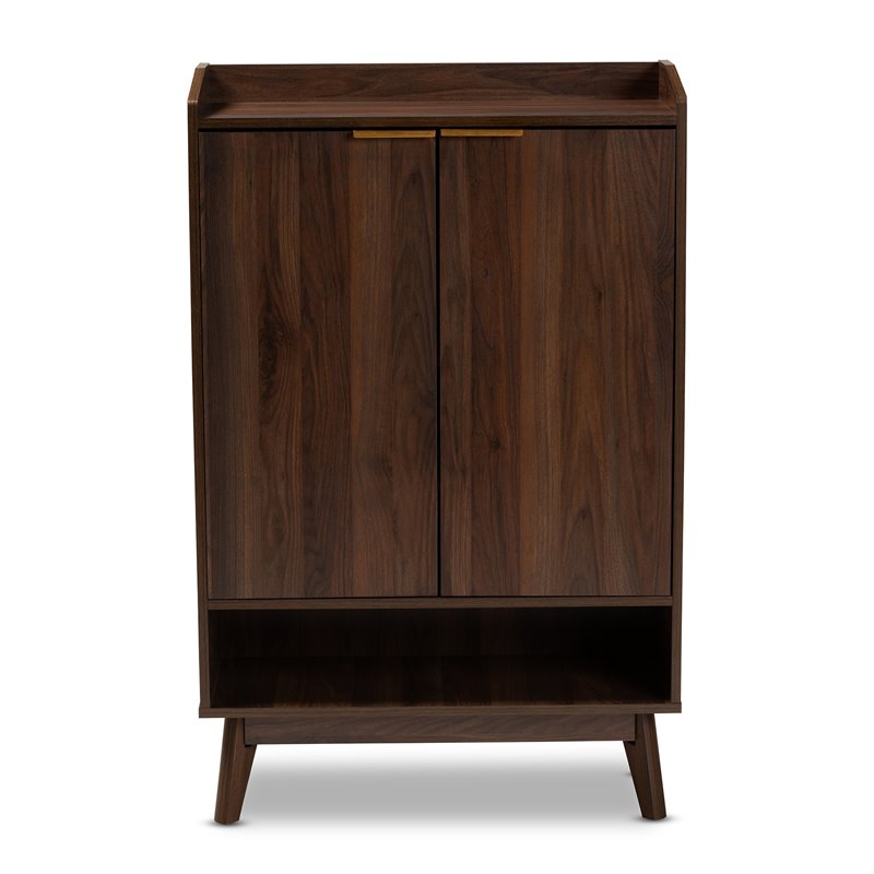 Bowery Hill Mid-Century Wood Shoe Cabinet in Walnut Brown