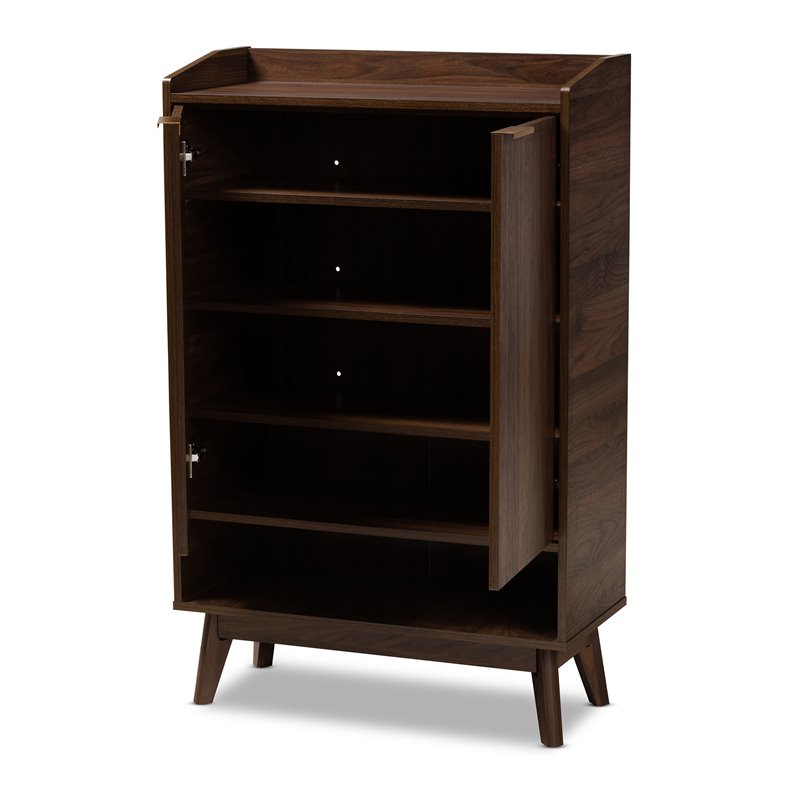 Bowery Hill Mid-Century Wood Shoe Cabinet in Walnut Brown
