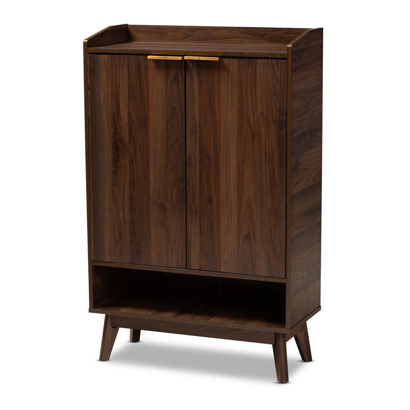 Bowery Hill Mid-Century Wood Shoe Cabinet in Walnut Brown