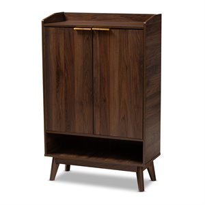 bowery hill mid-century wood shoe cabinet in walnut brown