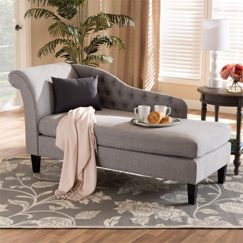 Bowery Hill Grey Upholstered Black Finished Chaise Lounge