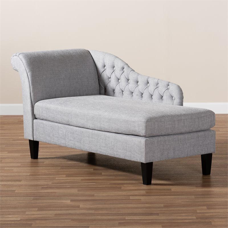 Bowery Hill Grey Upholstered Black Finished Chaise Lounge