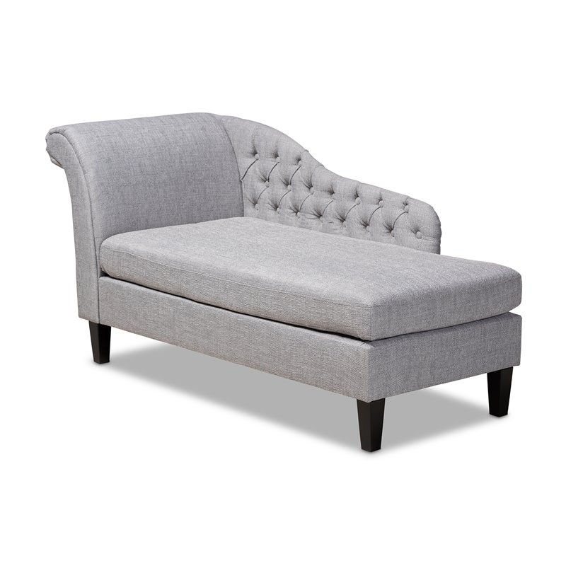 Bowery Hill Grey Upholstered Black Finished Chaise Lounge