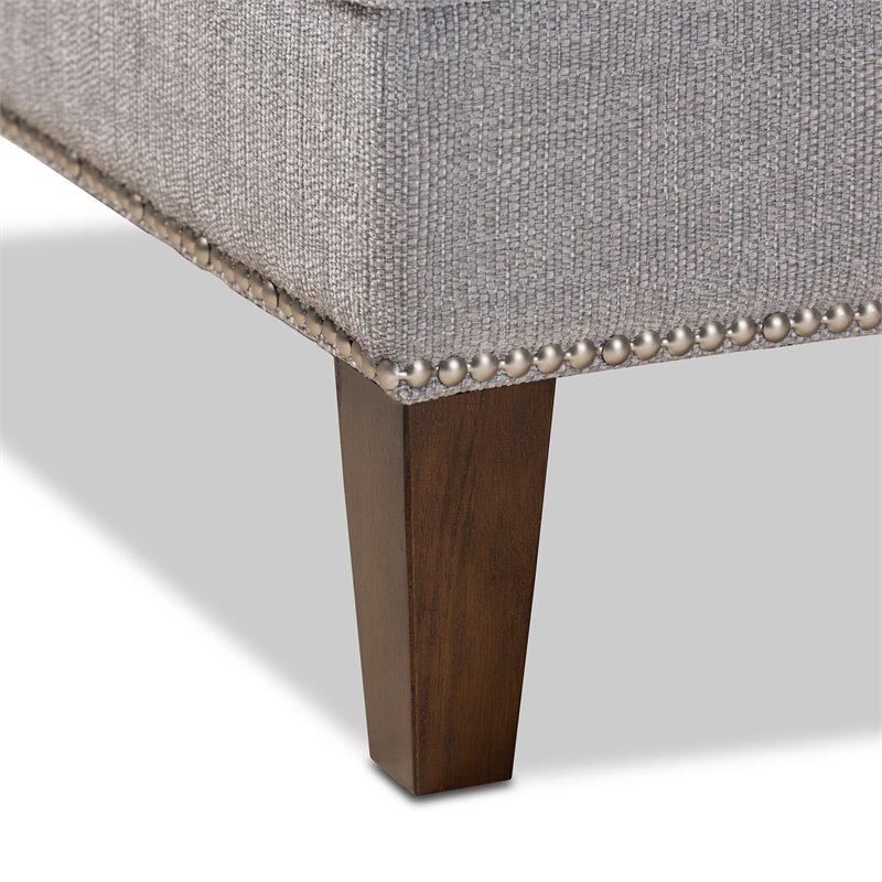 Bowery Hill Grey Upholstered Brown Finished Chaise Lounge