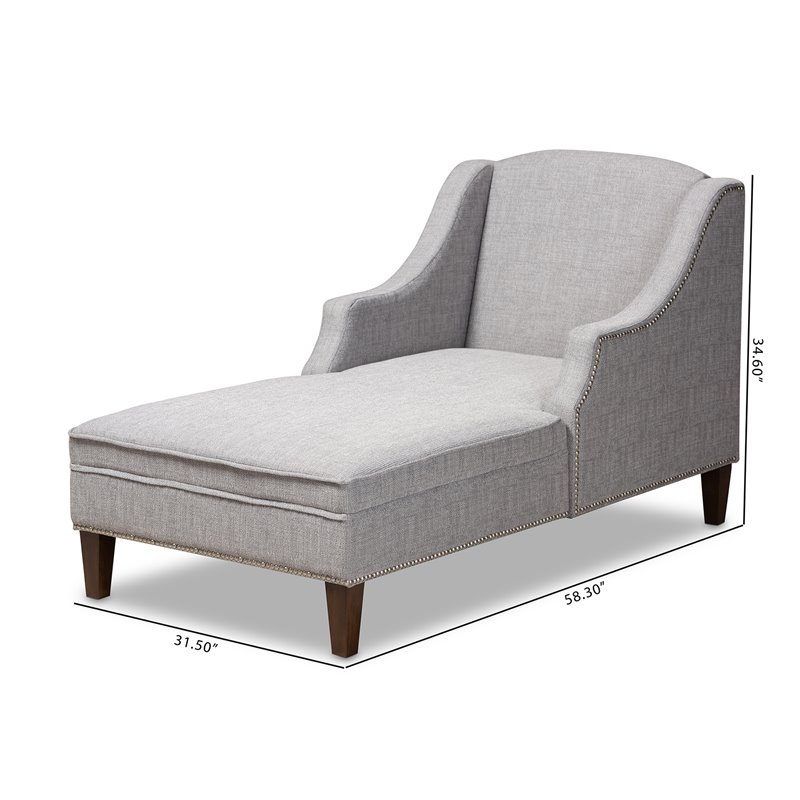 Bowery Hill Grey Upholstered Brown Finished Chaise Lounge