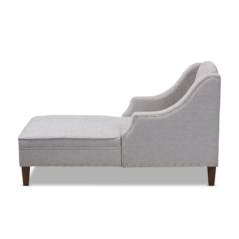 Bowery Hill Grey Upholstered Brown Finished Chaise Lounge