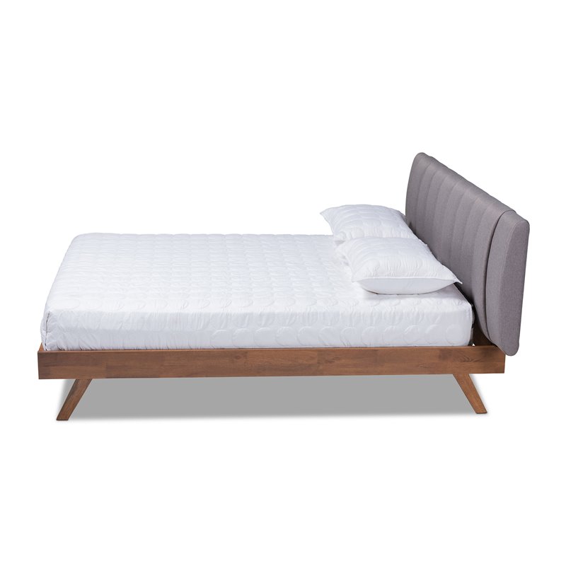 Bowery Hill King SizeGrey Upholstered Walnut Finished Bed