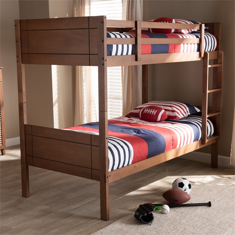Bowery Hill Walnut Brown Finished Wood Twin Size Bunk Bed