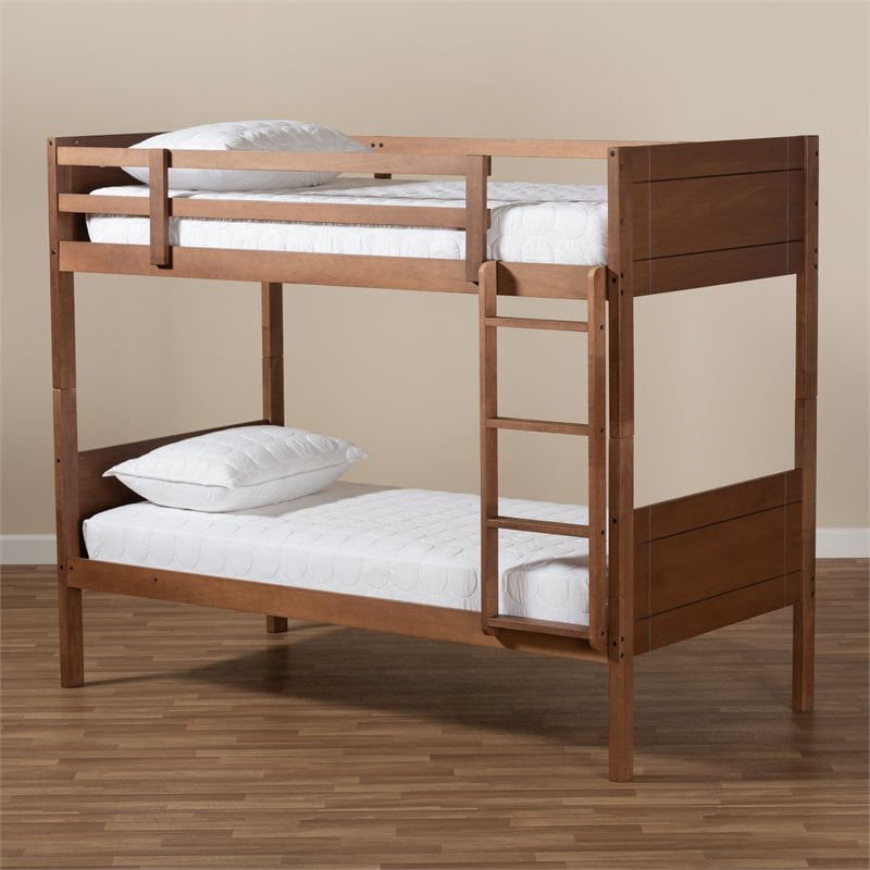 Bowery Hill Walnut Brown Finished Wood Twin Size Bunk Bed