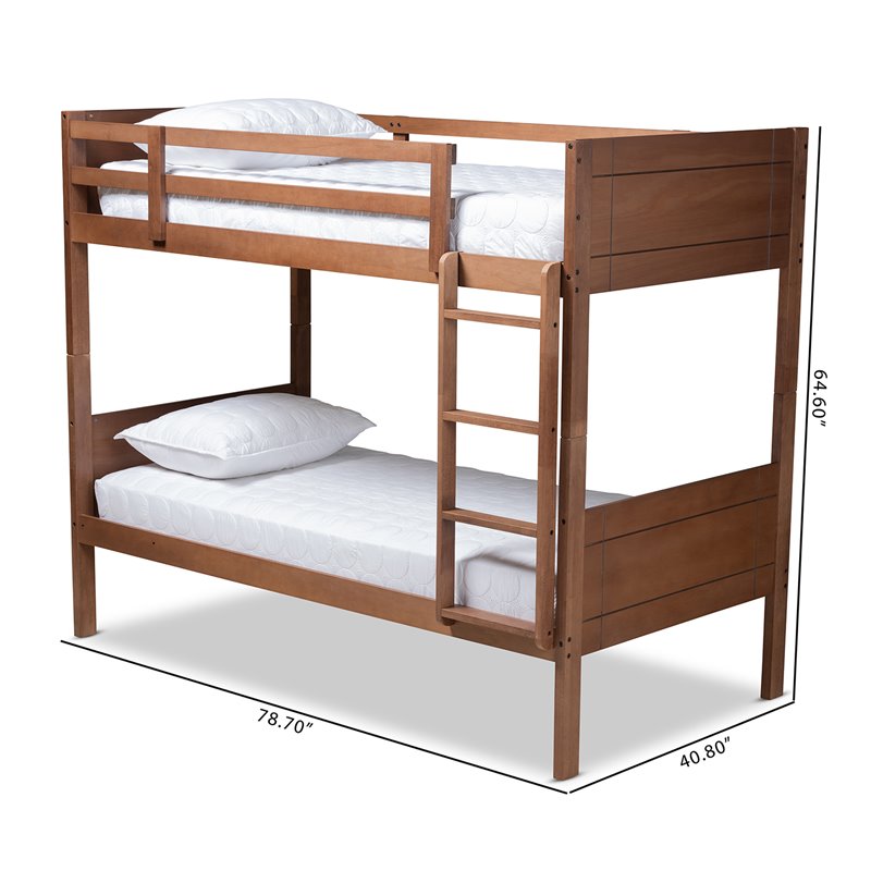 Bowery Hill Walnut Brown Finished Wood Twin Size Bunk Bed