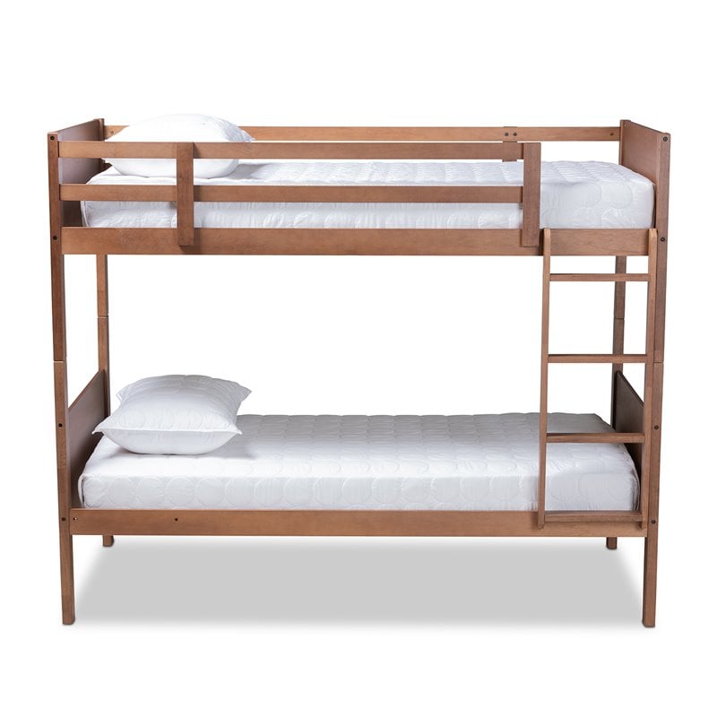 Bowery Hill Walnut Brown Finished Wood Twin Size Bunk Bed