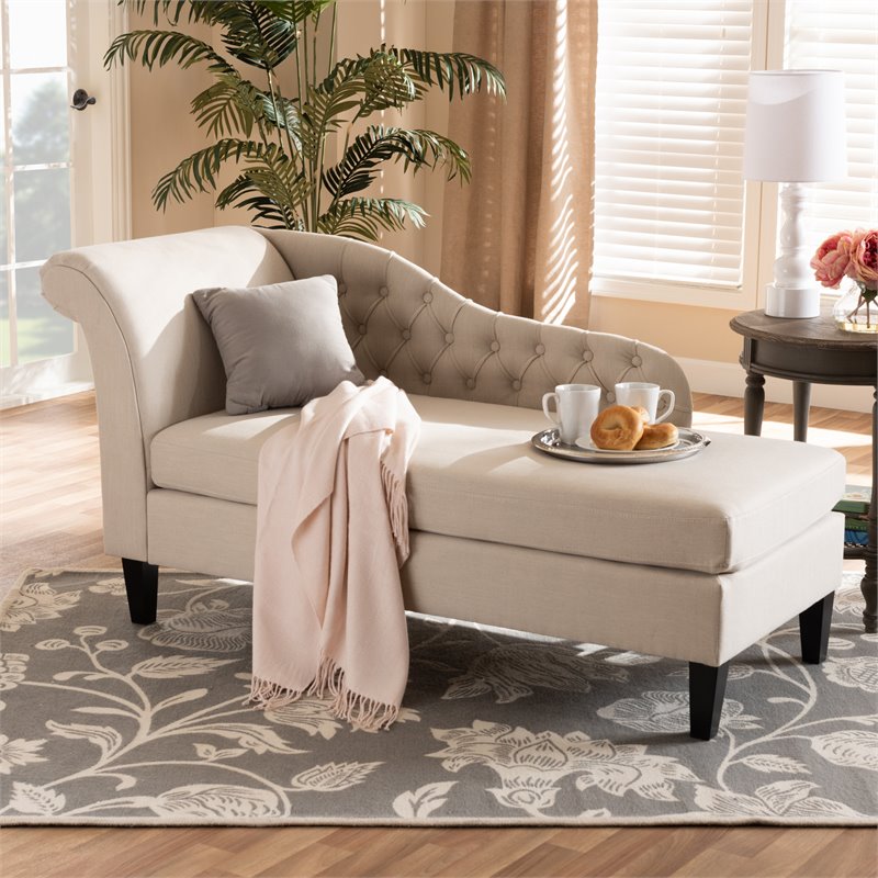 Bowery Hill Contemporary Beige Upholstered Black Finished Chaise Lounge