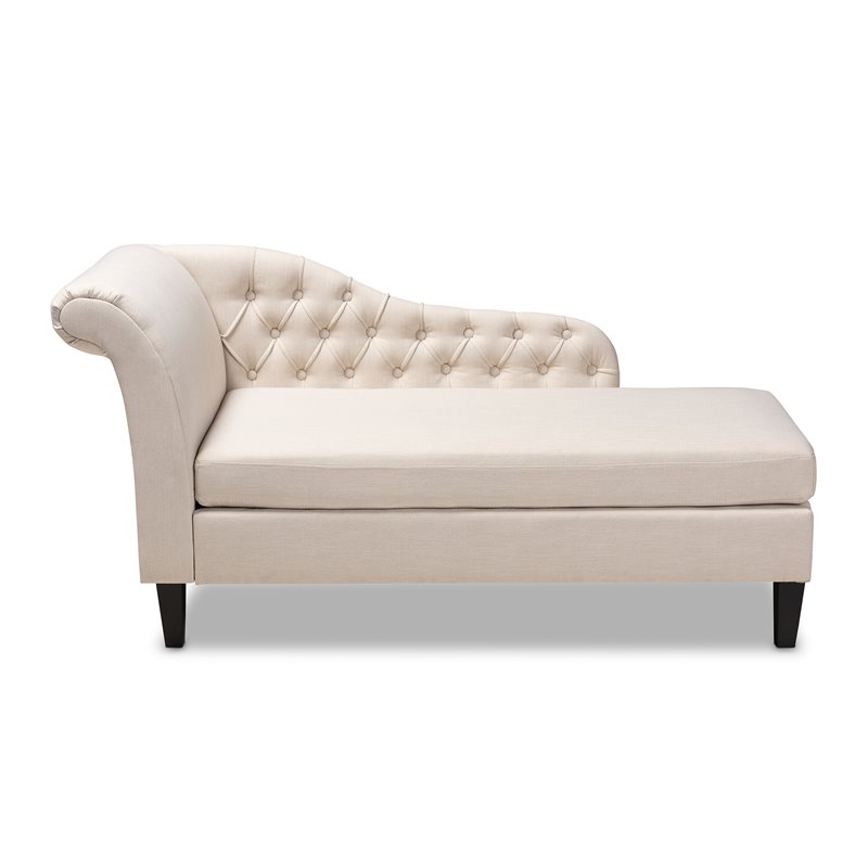 Bowery Hill Contemporary Beige Upholstered Black Finished Chaise Lounge