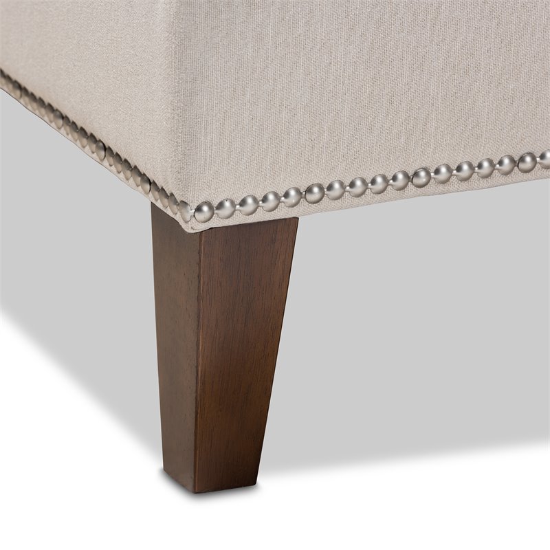 Bowery Hill Beige Upholstered Brown Finished Chaise Lounge