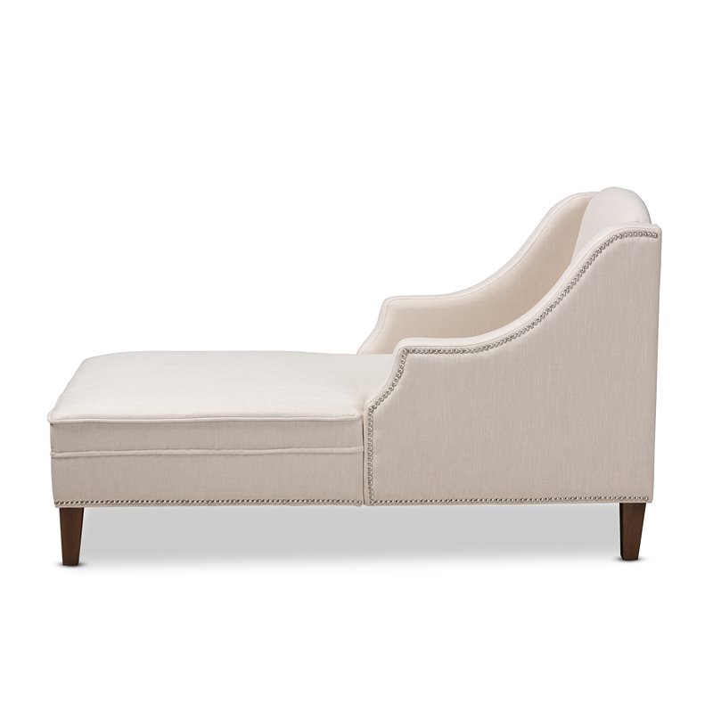 Bowery Hill Beige Upholstered Brown Finished Chaise Lounge