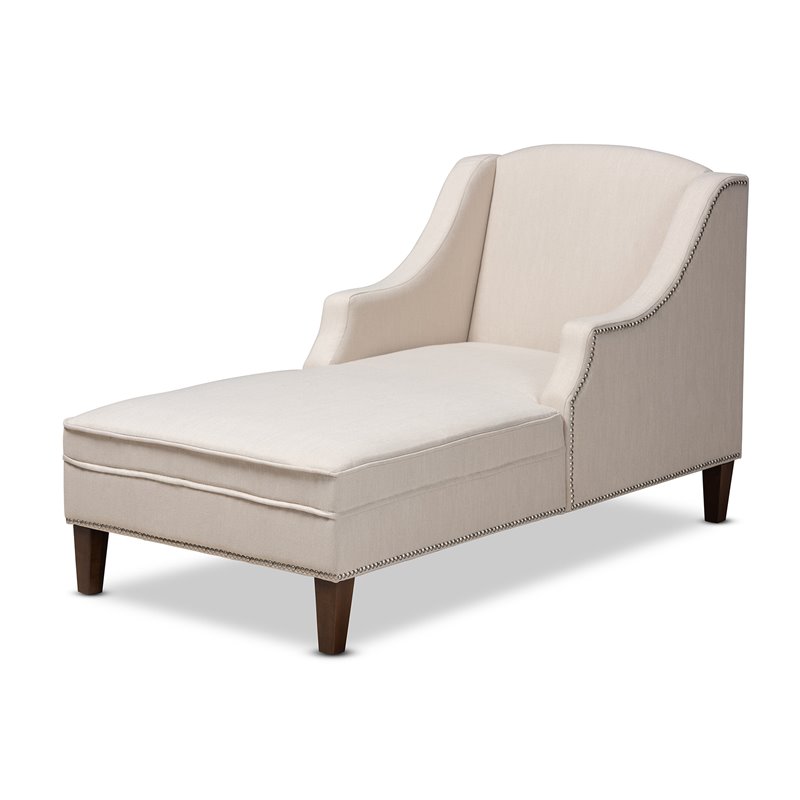 Bowery Hill Beige Upholstered Brown Finished Chaise Lounge