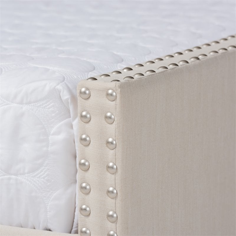 Bowery Hill Modern Fabric Upholstered Full-Size Daybed with Trundle in Beige