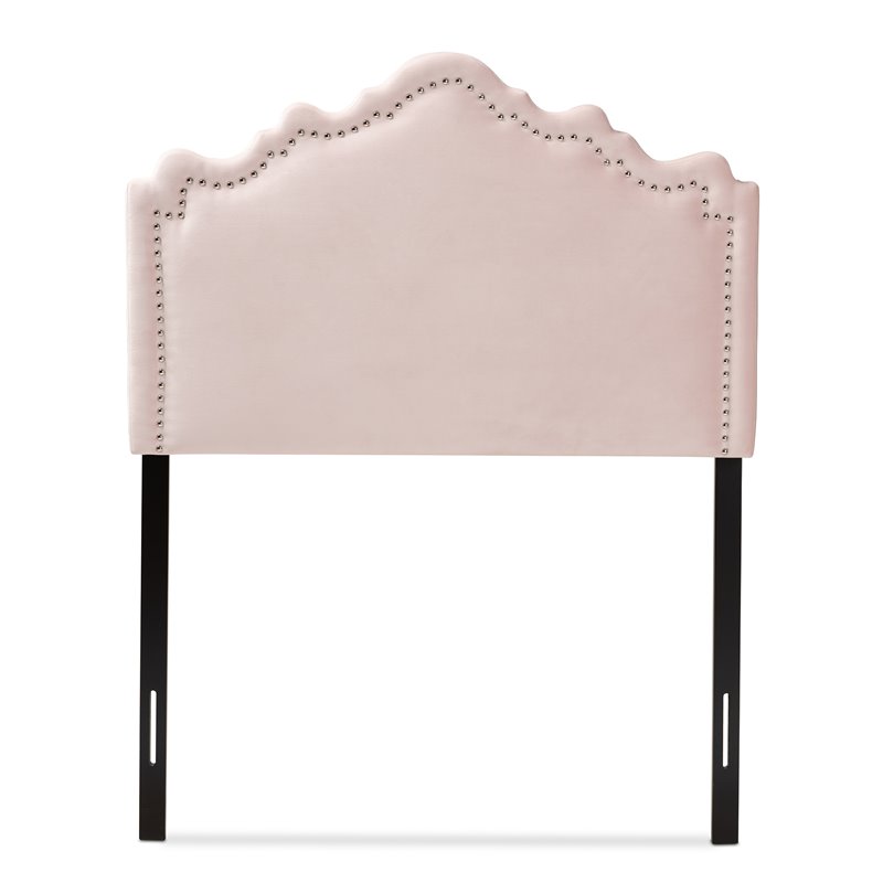 Bowery Hill Contemporary Velvet Twin Headboard in Light Pink