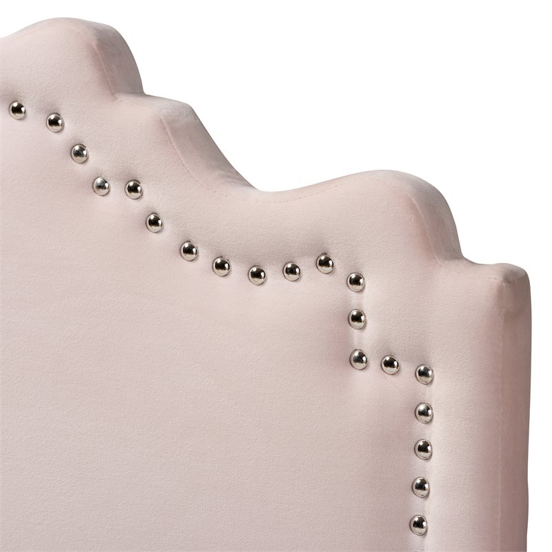 Bowery Hill Contemporary Velvet Twin Headboard in Light Pink