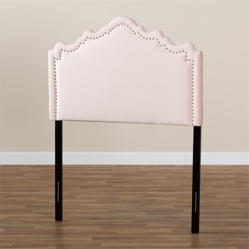 Bowery Hill Contemporary Velvet Twin Headboard in Light Pink