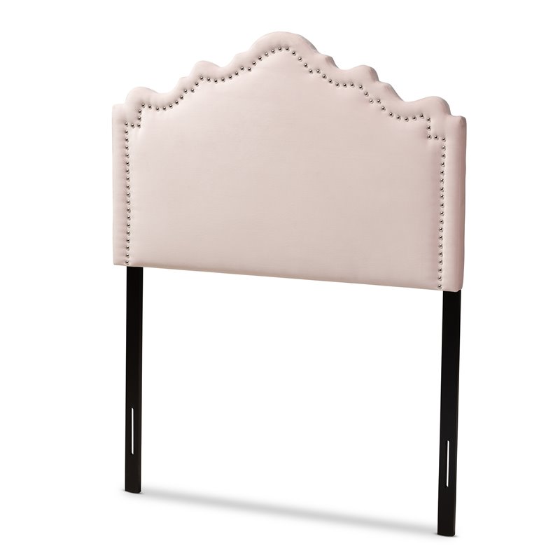Bowery Hill Contemporary Velvet Twin Headboard in Light Pink