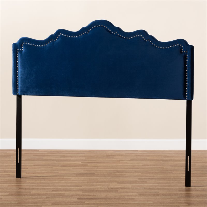 Bowery Hill Contemporary Velvet Full Headboard in Royal Blue